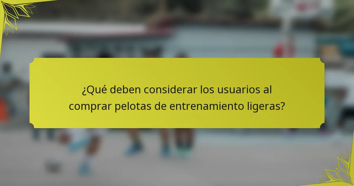 ¿Qué deben considerar los usuarios al comprar pelotas de entrenamiento ligeras?